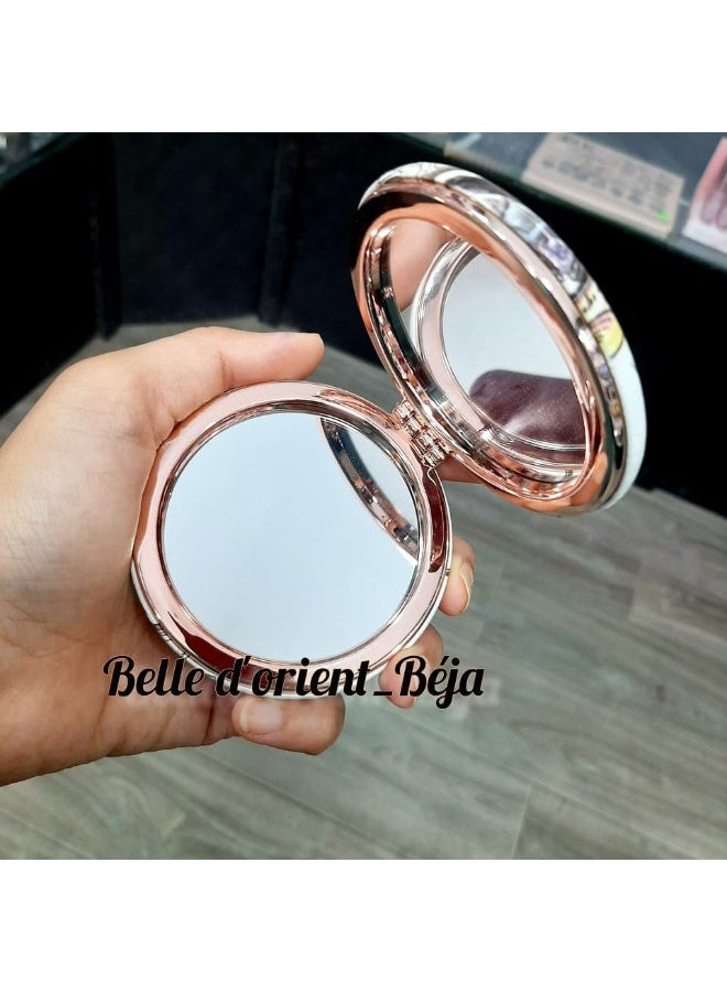 مراة سفر صغيرة مزدوجة الجوانب، 2.95 انش، تصميم دائري قابل للطي، تكبير 1X/2X - Image 4