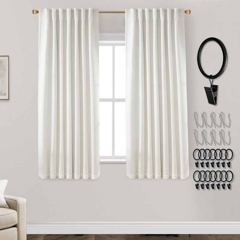 PANELSBURG 63 Inch Length Curtains for Living Room 2 Panel Set Blackout Linen Back Tab Pleated Insulated Thermal Room Darkening Curtains for Bedroom Black Out 63 Inches Long Cream Ivory Off White - Image 1