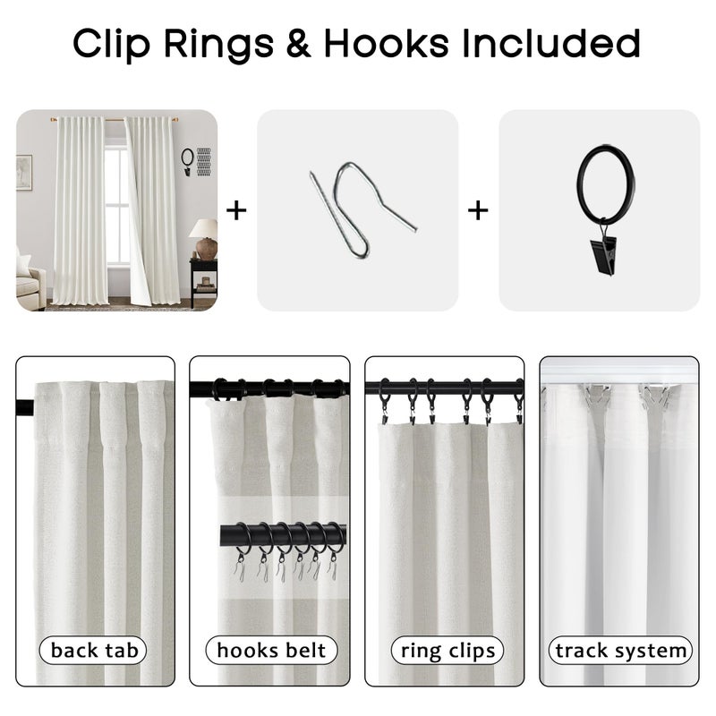 PANELSBURG 63 Inch Length Curtains for Living Room 2 Panel Set Blackout Linen Back Tab Pleated Insulated Thermal Room Darkening Curtains for Bedroom Black Out 63 Inches Long Cream Ivory Off White - Image 2