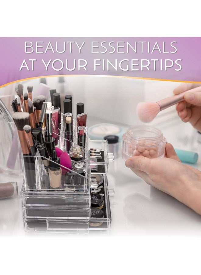 BROOKSTONE Makeup Organizer for Vanity, Cosmetic Display Case with Drawers, Fits Brushes, Lipsticks, and Other Accessories, Versatile Storage Solution, clear… - Image 3