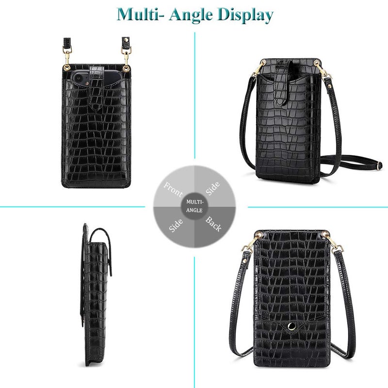 Peacocktion Black Mini Cross Body Bag for Woman, RFID Cell Phone Leather Purse Crossbody with Card Slot, Trendy Card Holder Wallet - Image 2