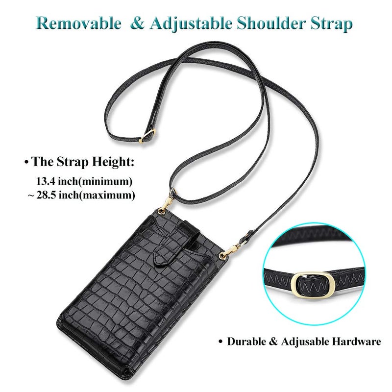 Peacocktion Black Mini Cross Body Bag for Woman, RFID Cell Phone Leather Purse Crossbody with Card Slot, Trendy Card Holder Wallet - Image 5