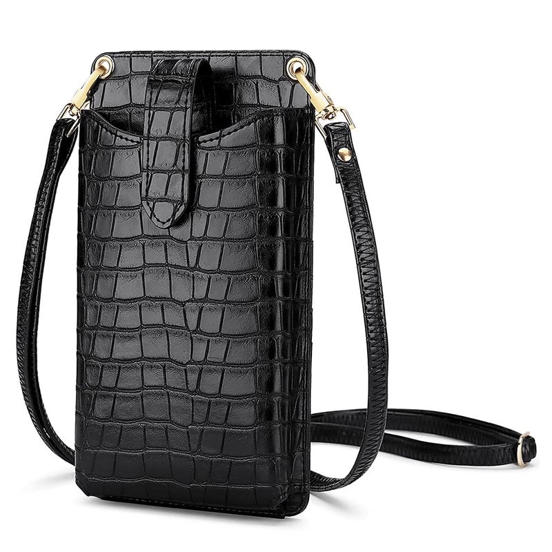 Peacocktion Black Mini Cross Body Bag for Woman, RFID Cell Phone Leather Purse Crossbody with Card Slot, Trendy Card Holder Wallet - Image 1