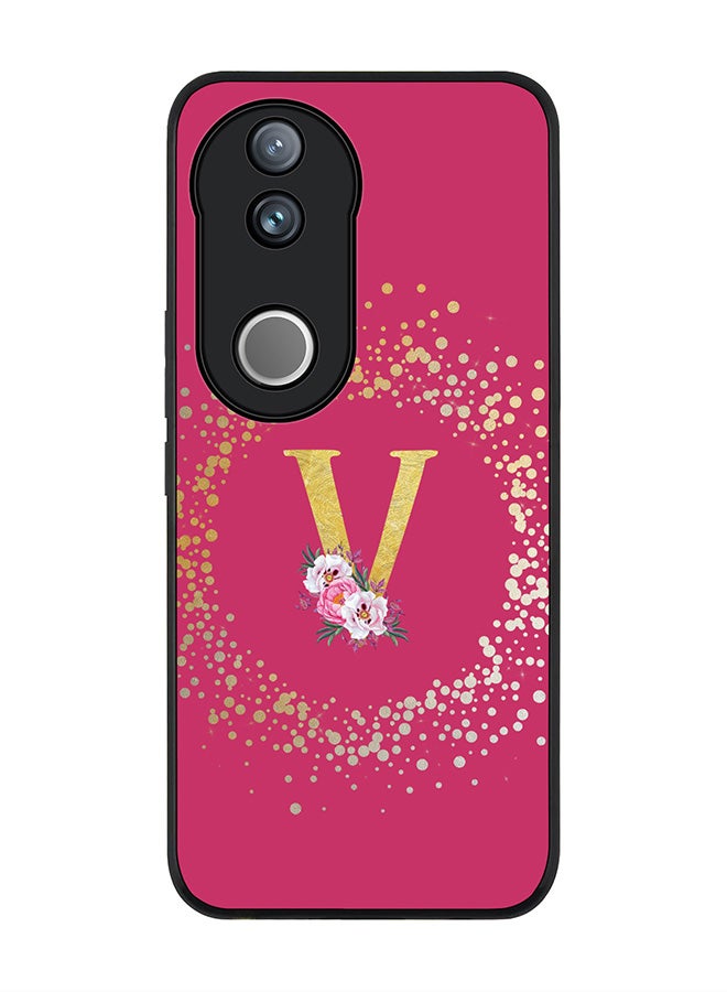 Stylizedd For Vivo V50 / vivo V50e 5G Case,Slim fit Camera Protection, Shockproof Thin Phone cover  - Custom Monogram Floral - V ( Deep Pink ) - Image 1
