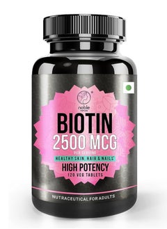 noble nature Biotin 2500MCG, Healthy Skin, Hair and Nails, High Potency - 120 Veg Tablets  - Image 1