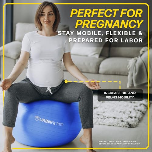 URBNFit كرة تمارين URBNFit - كرة يوغا بأحجام متعددة لليوغا، والبيلاتس، والحمل، والثبات - كرة توازن سويسرية مضادة للانفجار مع مضخة سريعة - كرسي كرة مكتبي للمنزل والصالة الرياضية - 26 بوصة - أحمر - Image 4