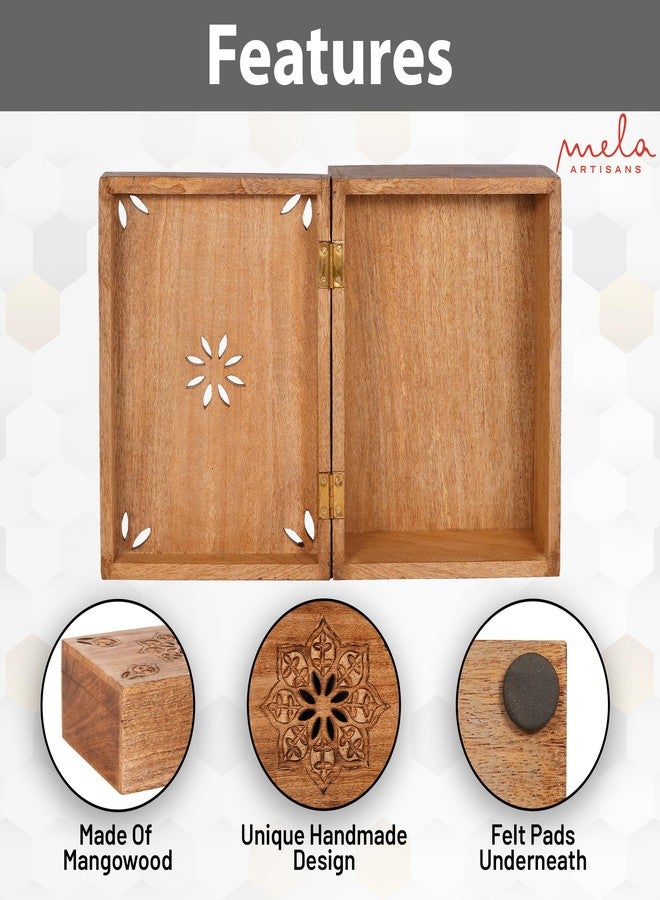 Mela Artisans Medium Burnt Mango Wood Box with Lid “Serena” Wooden Extra-Large Box - Handmade Decorative Box with Lid for Use As Tea Box, Book Box, Keepsake Box, Photo Storage Box, 10.5” x 7.5” x 4” - Image 4