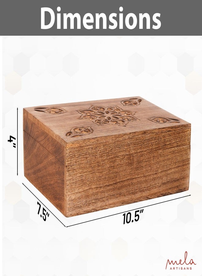 Mela Artisans Medium Burnt Mango Wood Box with Lid “Serena” Wooden Extra-Large Box - Handmade Decorative Box with Lid for Use As Tea Box, Book Box, Keepsake Box, Photo Storage Box, 10.5” x 7.5” x 4” - Image 3