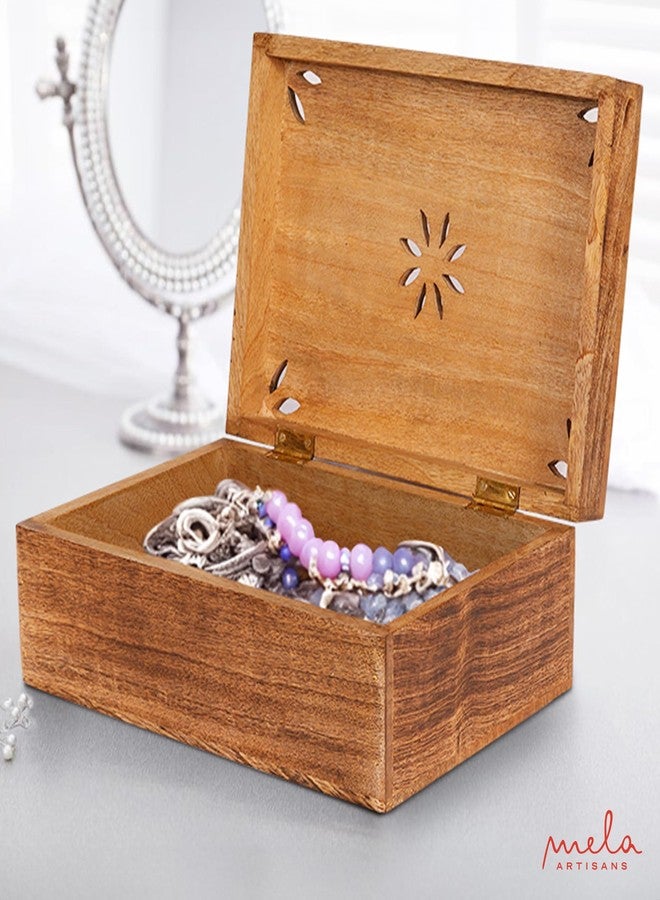 Mela Artisans Medium Burnt Mango Wood Box with Lid “Serena” Wooden Extra-Large Box - Handmade Decorative Box with Lid for Use As Tea Box, Book Box, Keepsake Box, Photo Storage Box, 10.5” x 7.5” x 4” - Image 5