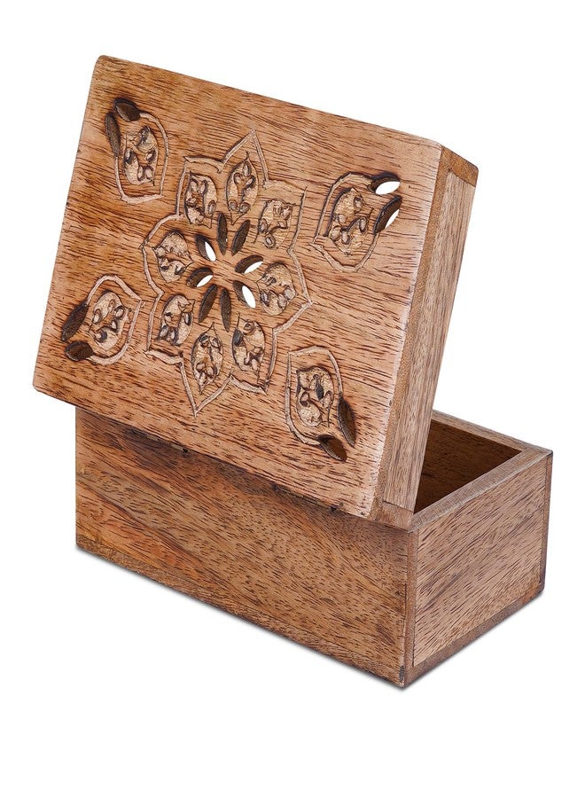 Mela Artisans Medium Burnt Mango Wood Box with Lid “Serena” Wooden Extra-Large Box - Handmade Decorative Box with Lid for Use As Tea Box, Book Box, Keepsake Box, Photo Storage Box, 10.5” x 7.5” x 4” - Image 1