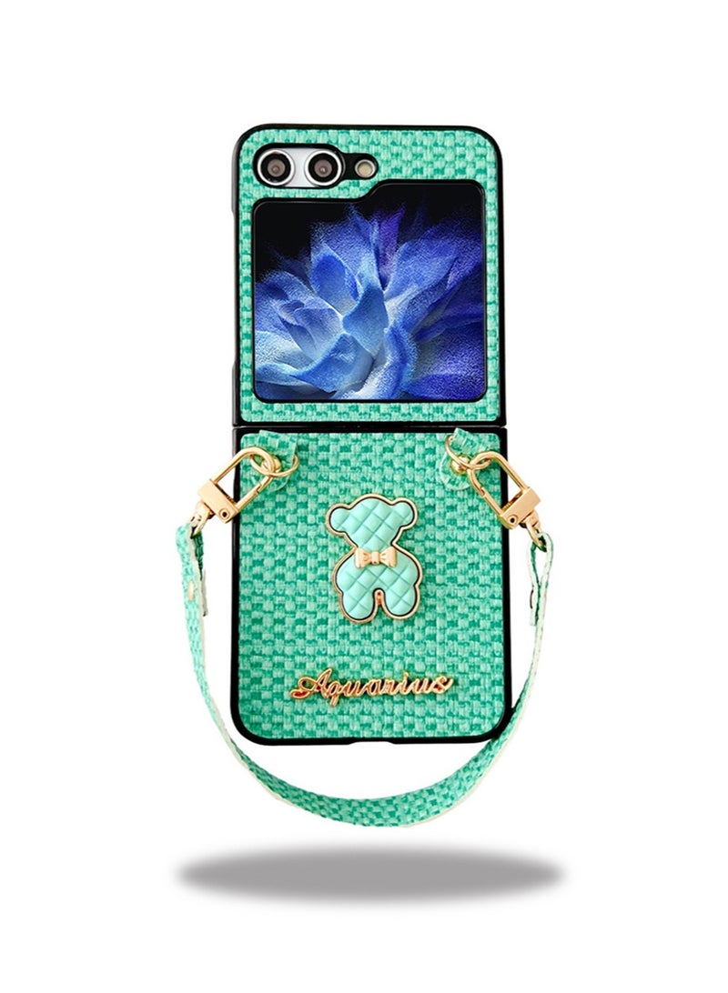 Samsung Galaxy Z Flip 5 Case Cover with Leather Wristlet Strap Hinge Part  Mobile Phone Accessory Back Cover Shockproof Protective Protection for Samsung Galaxy Z Flip 5,Fashion Gift for Women Ladys - Image 1