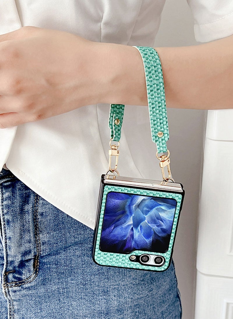Samsung Galaxy Z Flip 5 Case Cover with Leather Wristlet Strap Hinge Part  Mobile Phone Accessory Back Cover Shockproof Protective Protection for Samsung Galaxy Z Flip 5,Fashion Gift for Women Ladys - Image 4