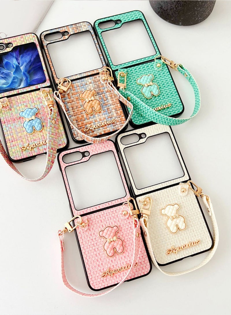 Samsung Galaxy Z Flip 5 Case Cover with Leather Wristlet Strap Hinge Part  Mobile Phone Accessory Back Cover Shockproof Protective Protection for Samsung Galaxy Z Flip 5,Fashion Gift for Women Ladys - Image 5