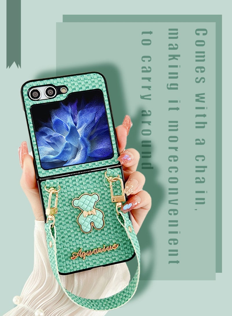 Samsung Galaxy Z Flip 5 Case Cover with Leather Wristlet Strap Hinge Part  Mobile Phone Accessory Back Cover Shockproof Protective Protection for Samsung Galaxy Z Flip 5,Fashion Gift for Women Ladys - Image 2