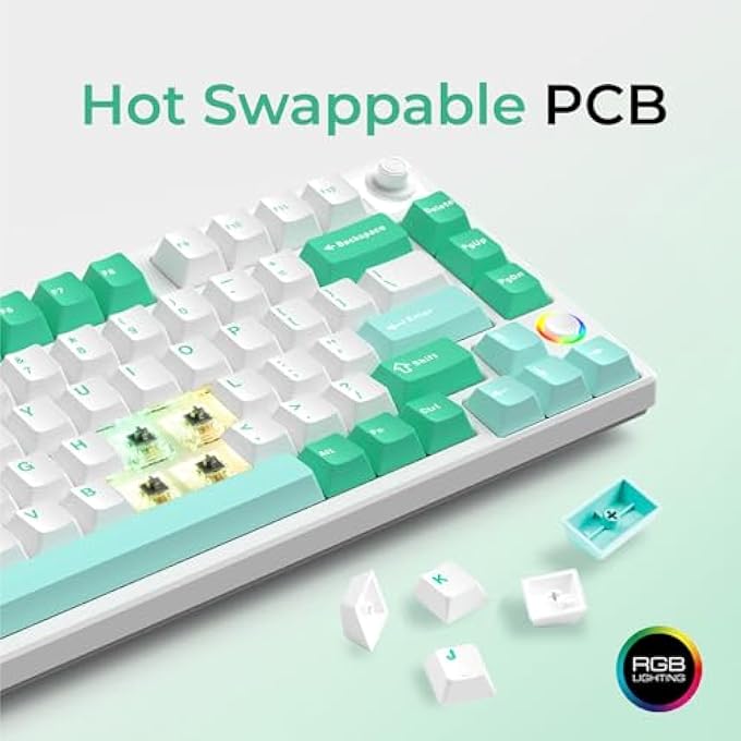 rayihni KS75T 75% MECHANICAL KEYBOARD WITH VOLUME KNOB, TRI-MODE HOT SWAPPABLE GAMING KEYBOARD, RGB BACKLIT, BLUETOOTH, 2.4G CONNECTION WITH SILVER SWITCHES - Image 3