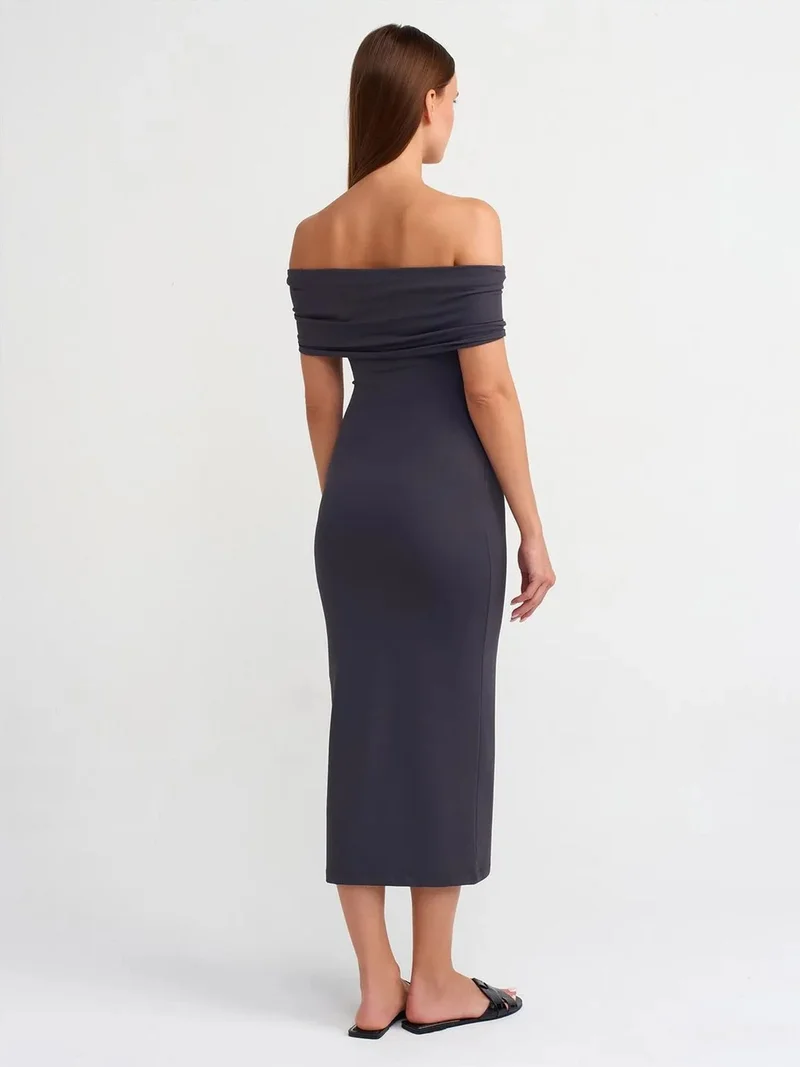 ديلفين Dilvin Off-Shoulder Bodycon Midi Dress