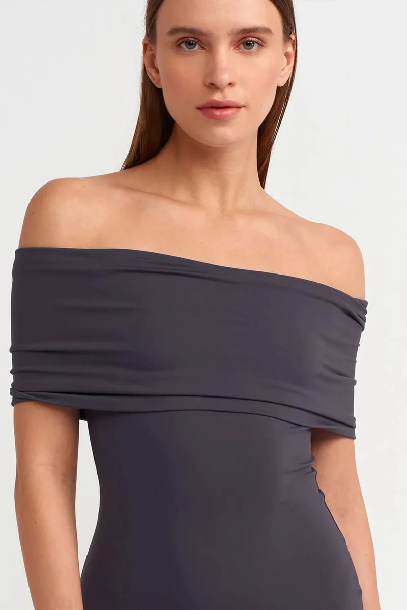 Dilvin Navy Blue DILVIN Off-Shoulder Bodycon Midi Dress for Women | Best Price UAE