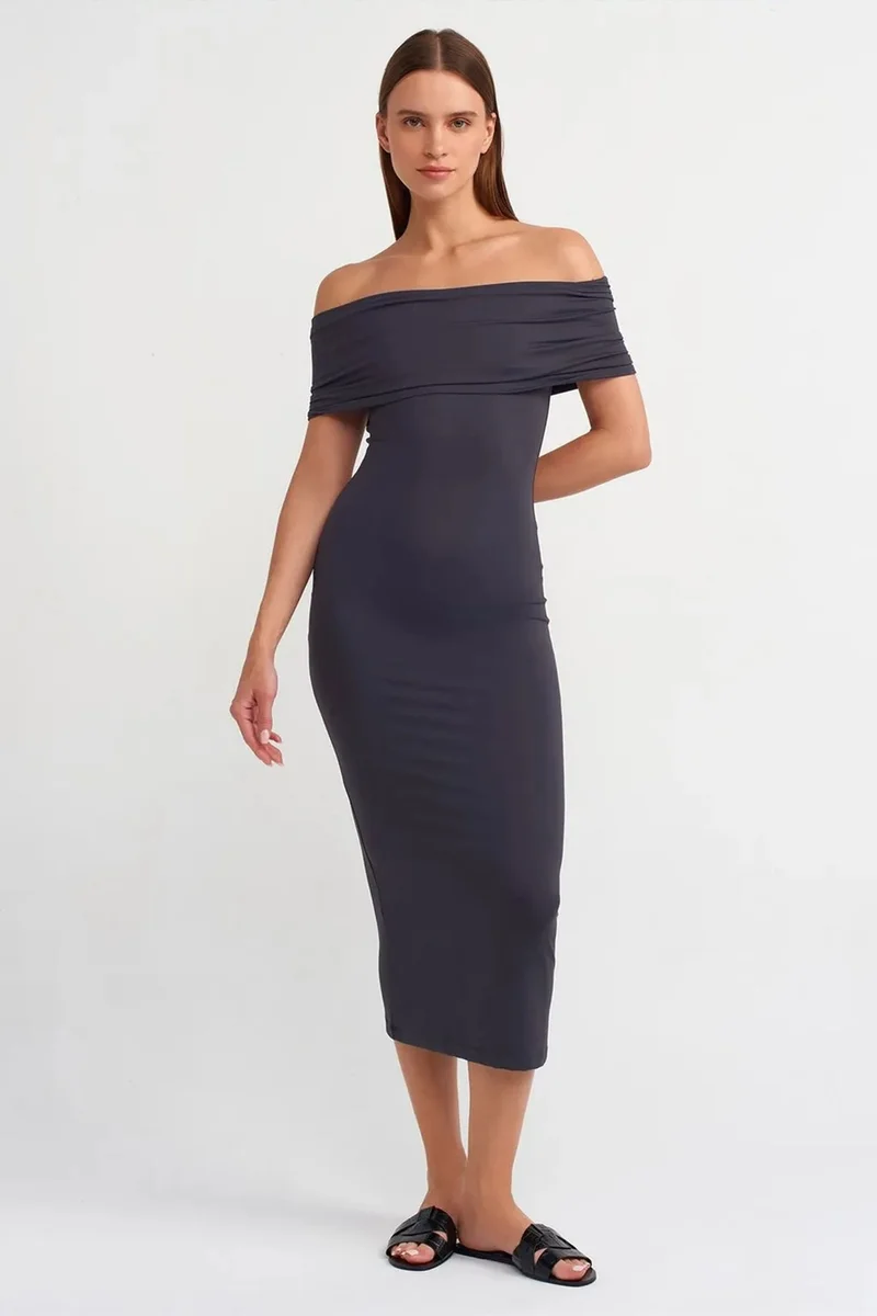 ديلفين DILVIN Off-Shoulder Bodycon Midi Dress