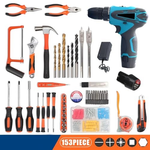 XOYO 12V Cordless Drill Super Combo Kit | 153 Pcs Tool Kit for Home, Professional Household Tool Sets for Home | Basic Tool Kit with Cordless Power Drill | Tool Set with Drill for Office/Home Repair - Image 4