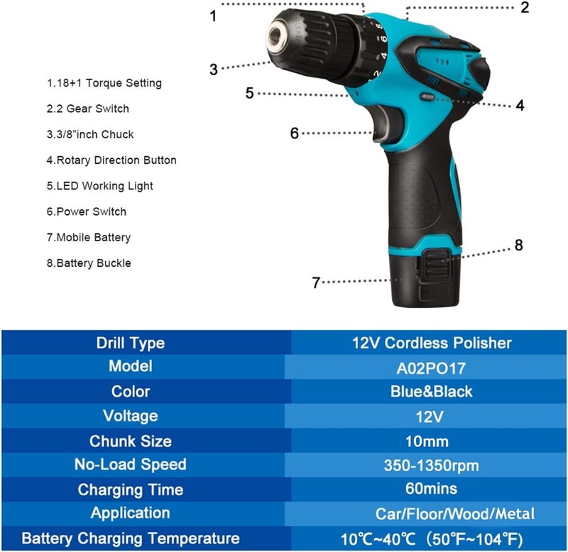 XOYO 12V Cordless Drill Super Combo Kit | 153 Pcs Tool Kit for Home, Professional Household Tool Sets for Home | Basic Tool Kit with Cordless Power Drill | Tool Set with Drill for Office/Home Repair - Image 5