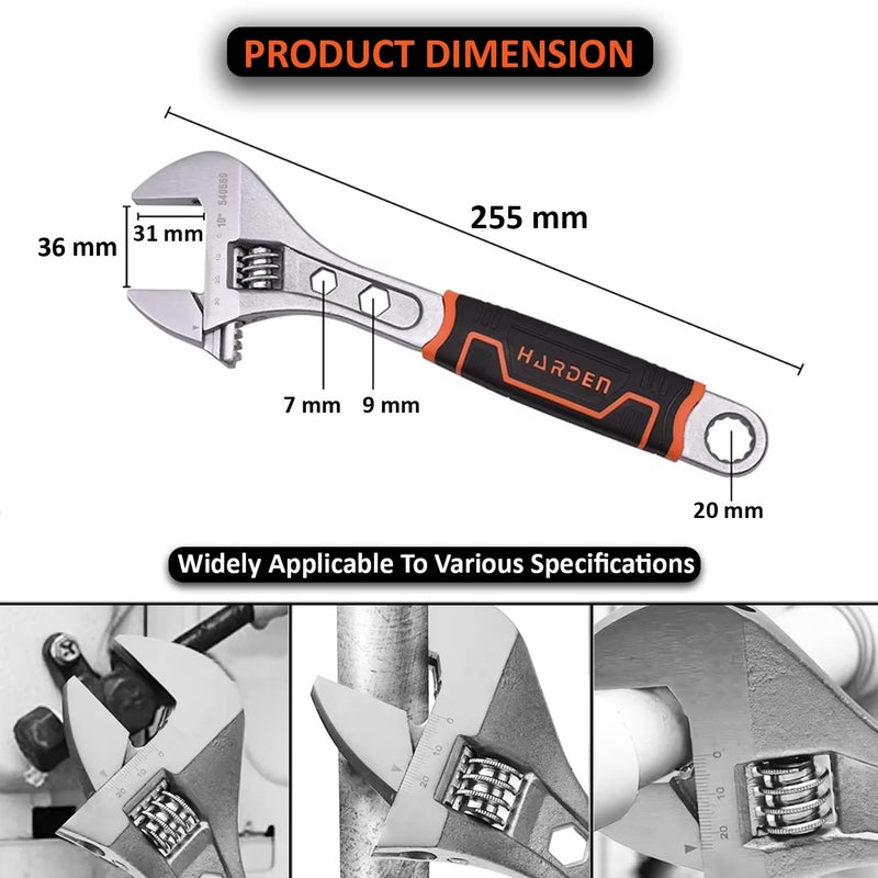 Harden 10 Professional Adjustable Wrench Carbon Steel Laser Engraved Scale Offset Ring Spanner at End 540560 - Image 2