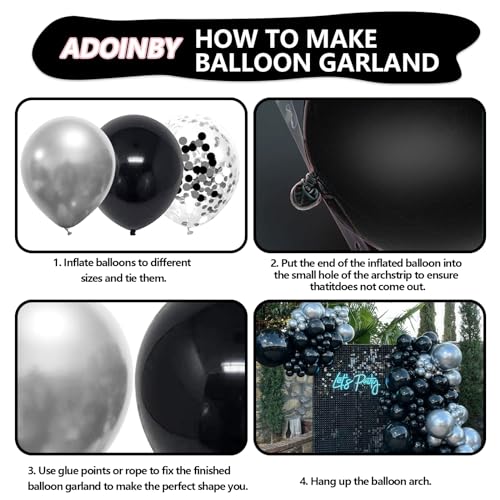 ADOINBY Black and Silver Balloon Arch Kit, 140Pcs Different Sizes inch Black Metallic Silver Balloons and Confetti Party Balloon Garland Kit for Birthday, Wedding, Graduation, Anniversary Decorations - Image 3
