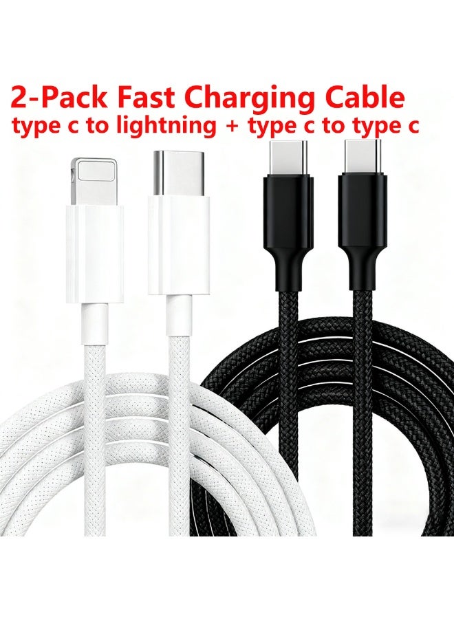 مجموعة كابلات مضفرة من النايلون بطول متر واحد من Type-C إلى Lightning وType-C إلى Type-C للشحن السريع، مناسبة لسلسلة iPhone 17/16/15، وMacBook، وiPad Pro، وSamsung، وHuawei، وXiaomi، وLenovo، وDell