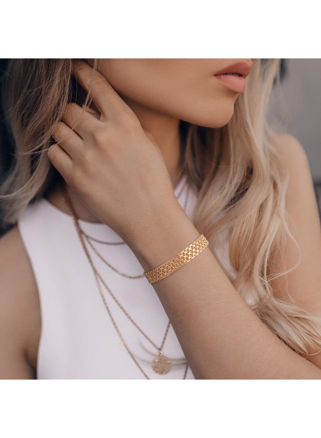 CISSIEPERAL Bracelet 14K Gold Bracelets For Women Gold Bracelet For Men Women’S Bracelet Widen Chain Bracelets Gold Jewelry Gifts 6.5/7/7.5/8/8.5In (Length 7.5 Inches) - Image 2