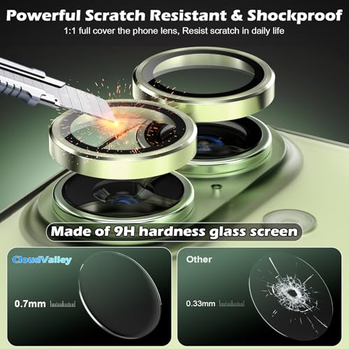 CloudValley for iPhone 17 Camera Lens Protector, [1 Second Installaion] Ultra-HD Tempered Glass Cover, [Case-Friendly] Metal Lens Screen Protective Ring, Sage - Image 3