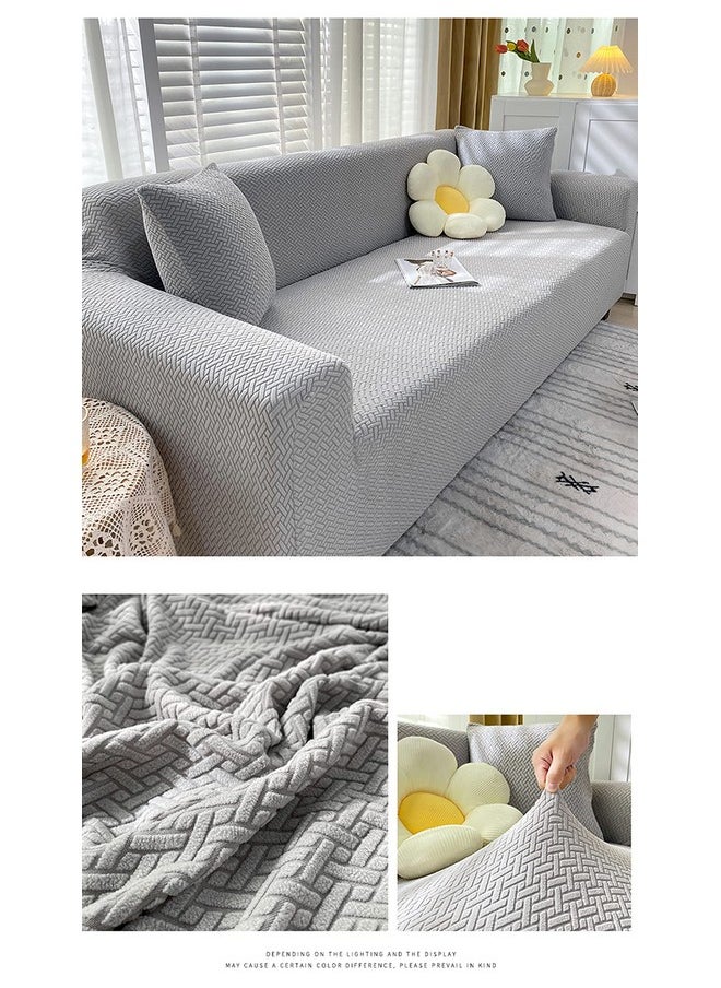 HOUSE OF QUIRK House of Quirk Universal Triple Seater Polar Fleece 220 GSM Fabric Sofa Cover Flexible Stretch Sofa Slipcover (Light Grey, Triple Seater)  - Image 2
