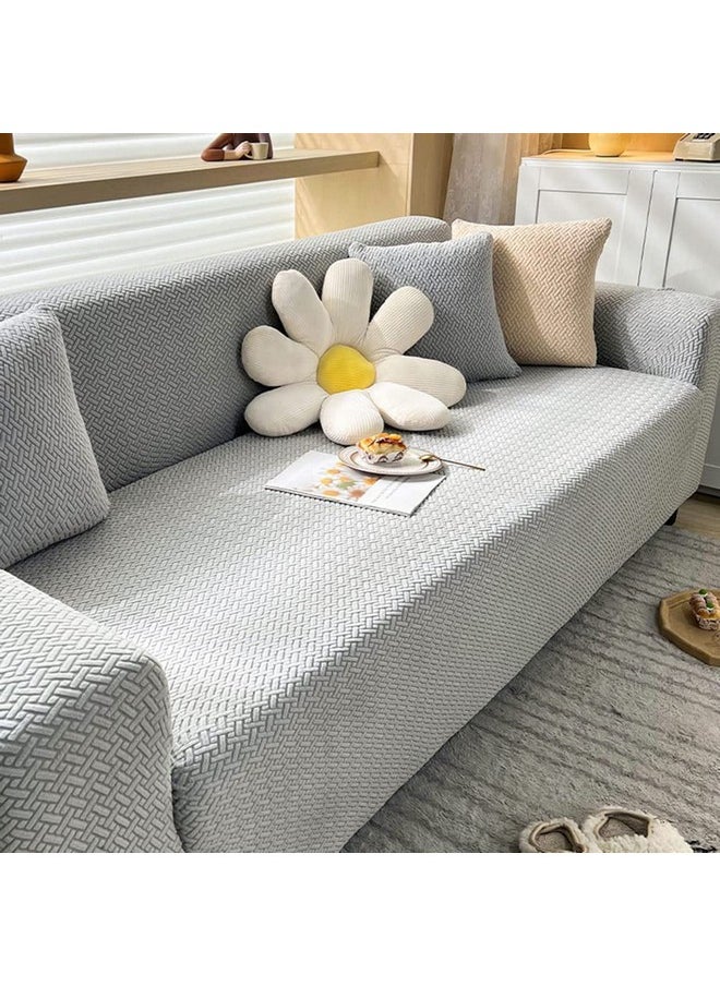 HOUSE OF QUIRK House of Quirk Universal Triple Seater Polar Fleece 220 GSM Fabric Sofa Cover Flexible Stretch Sofa Slipcover (Light Grey, Triple Seater)  - Image 3