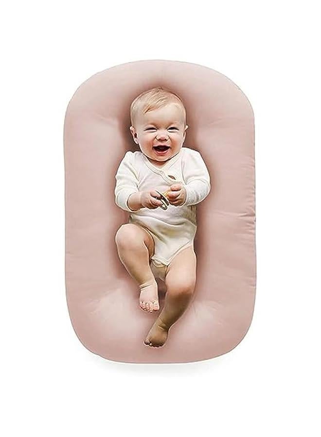 هوكور وسادة استرخاء للاطفال من القطن العضوي الناعم جيد التهوية لعمر 0-18 شهر، كرسي استرخاء لحديثي الولادة، عش للاطفال حديثي الولادة (بينك) - Image 1