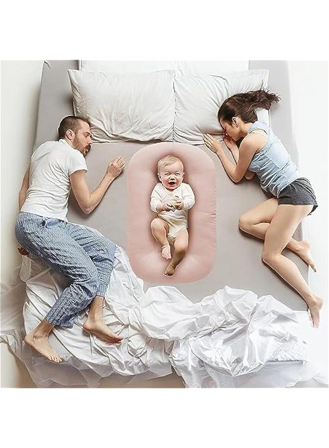 هوكور وسادة استرخاء للاطفال من القطن العضوي الناعم جيد التهوية لعمر 0-18 شهر، كرسي استرخاء لحديثي الولادة، عش للاطفال حديثي الولادة (بينك) - Image 2