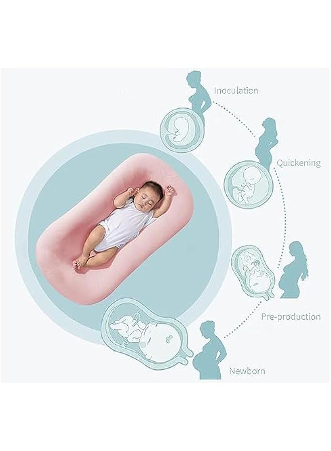 هوكور وسادة استرخاء للاطفال من القطن العضوي الناعم جيد التهوية لعمر 0-18 شهر، كرسي استرخاء لحديثي الولادة، عش للاطفال حديثي الولادة (بينك) - Image 5