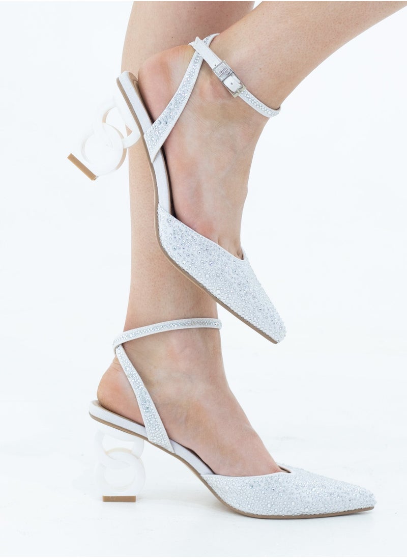 LAMARAPARIS Adweta diamante open waist pointy on 7.5cm 2 circ heel rose white  - Image 1