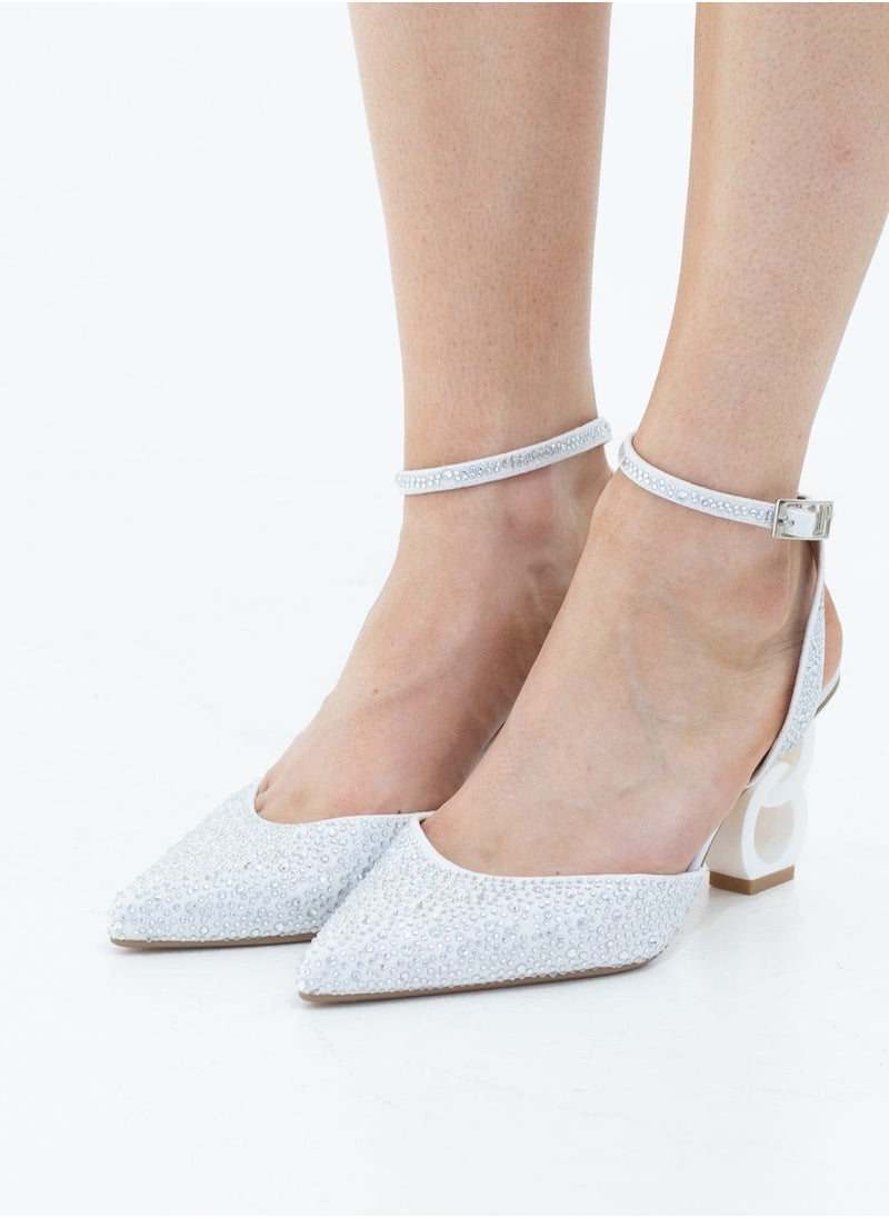 LAMARAPARIS Adweta diamante open waist pointy on 7.5cm 2 circ heel rose white  - Image 2