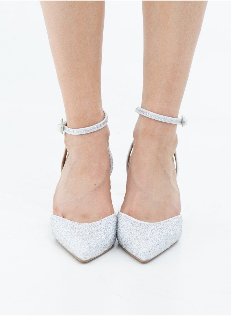 LAMARAPARIS Adweta diamante open waist pointy on 7.5cm 2 circ heel rose white  - Image 4