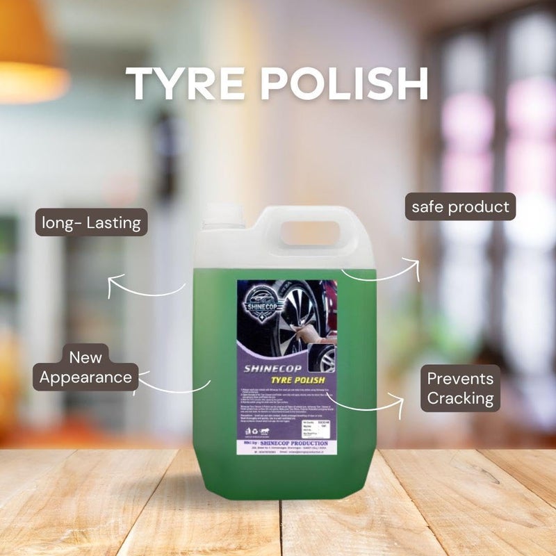 SHINECOP Bike & Car Tyre Polish 5 Liter Extreme Black Tyre Shine - Long Lasting Tyre Gloss & Dirt Repellent Formulation | Prevents Fading and Cracks | Non-Greasy and Pleasant Fragrance (5 Liter, GREEN) - Image 2
