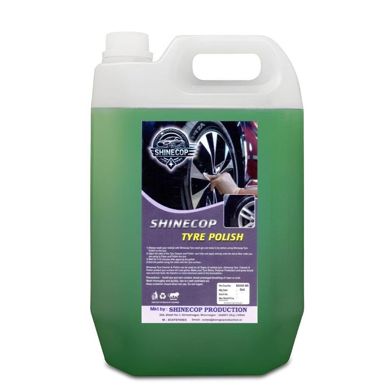 SHINECOP Bike & Car Tyre Polish 5 Liter Extreme Black Tyre Shine - Long Lasting Tyre Gloss & Dirt Repellent Formulation | Prevents Fading and Cracks | Non-Greasy and Pleasant Fragrance (5 Liter, GREEN) - Image 1