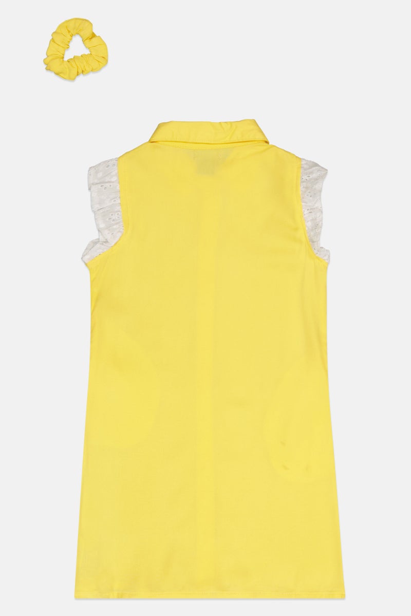 bebe Kids Girl Embroidered Logo Dress With Scrunchie, Yellow - Image 3
