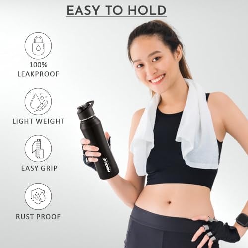Magnus Oscar Stainless Steel Single Wall Water Bottle 750ml - Leakproof, Rust-Free, Black - Ideal for School, Home, Gym, Durable Water Bottles for Every Use - Image 5