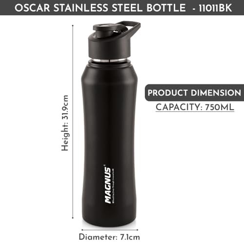 Magnus Oscar Stainless Steel Single Wall Water Bottle 750ml - Leakproof, Rust-Free, Black - Ideal for School, Home, Gym, Durable Water Bottles for Every Use - Image 2