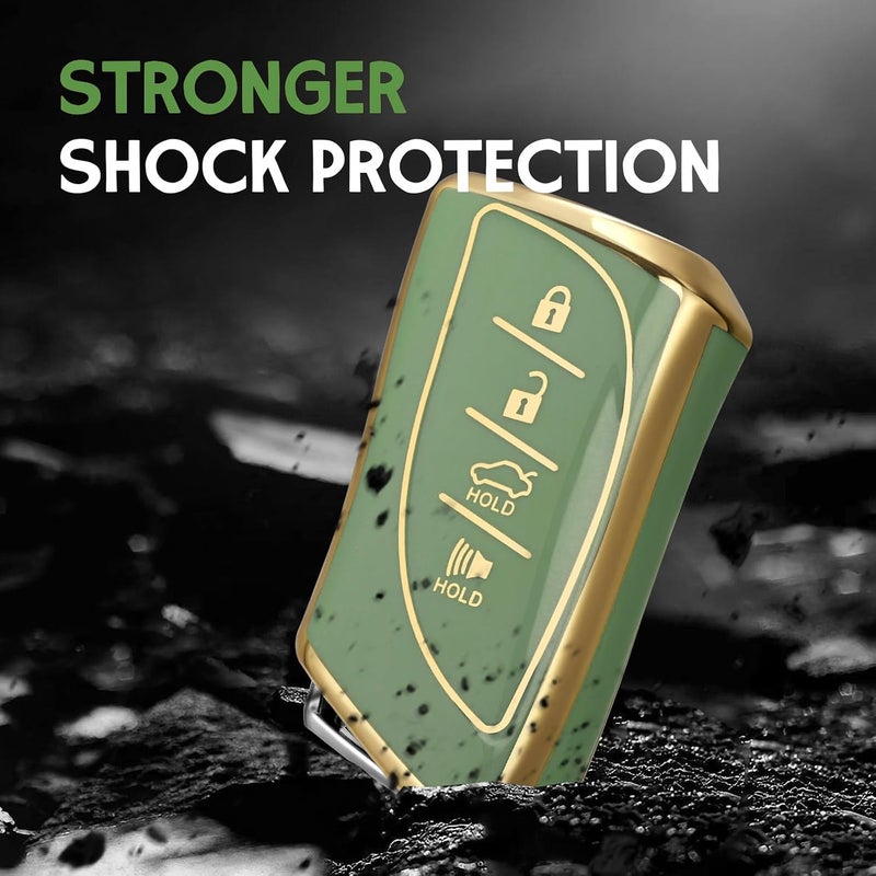 وركاس غطاء ناعم من TPU لمفتاح الريموت متوافق مع سيارات لكزس ES350، ES300h، UX200، LS500، LS500، LC500، LC500h، يدعم نظام الدخول بدون مفتاح والتحكم عن بعد بـ 4 أزرار (لون أخضر). - Image 5