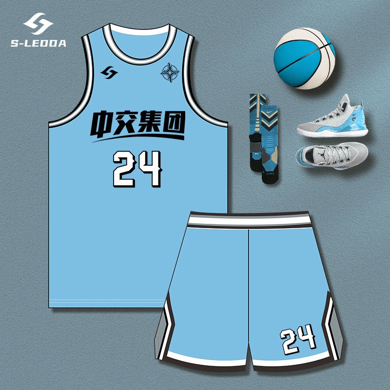 American Quick-Drying Breathable Retro Basketball Uniform Suit Men'S And Women'S Game Team Uniform Digital Printing Blue Jersey Style - Image 2
