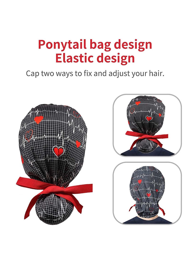 Working Cap, Adjustable Cotton Working Hats, Sweatband Cotton Ponytail Holder, with Buttons and Sweatband, Long Hair Head Covers Shower Caps, Tie Back Hats for Women & Men, One Size