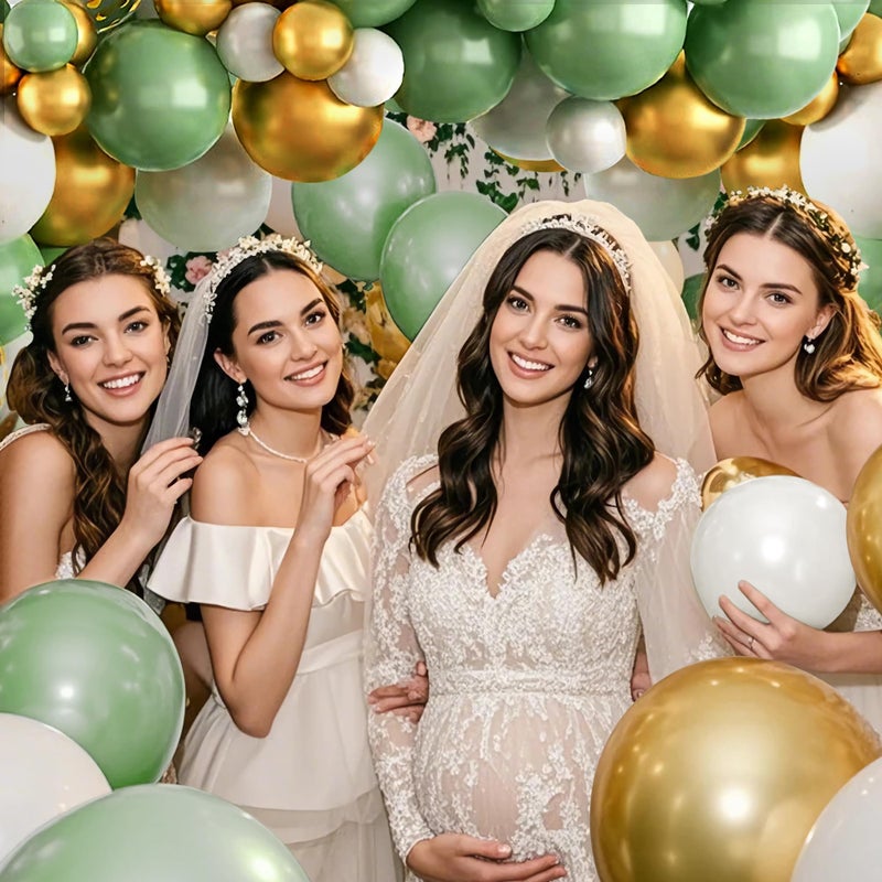 KAWKALSH Sage Green White Gold Balloon Garland Arch Kit, 146Pcs Latex Balloons Different Sizes for Birthday Baby Shower Gender Reveal Wedding Party Decoration - Image 4