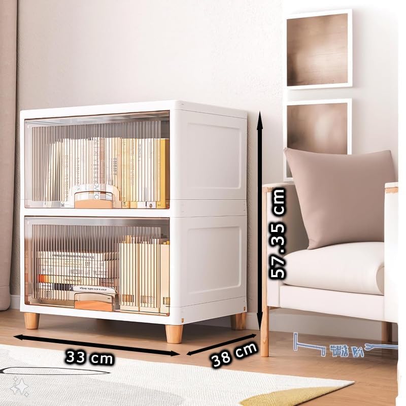 BRIGATTES Plastic Cupboard for Storage –2 Pack Multipurpose Stackable Cabinet Drawer, Foldable Wardrobe Organizer for Clothes, Kitchen Storage Cabinet, Modular Drawer Almirah with Magnetic Doors - Image 2