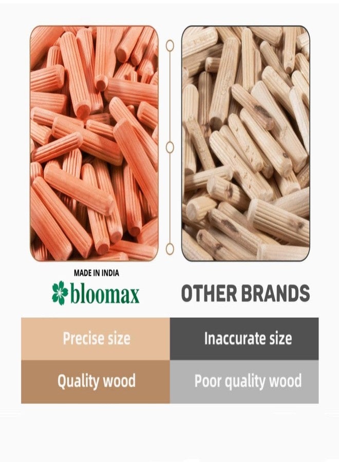 BLOOMAX 6mm x 40mm Wooden Dowel Pins | Pack of 1000 Premium Hardwood Straight Grooved Wood Pegs | Beveled Ends for Easy Insertion | Heavy-Duty Tapered Pins for Furniture & DIY Woodworking - Image 2
