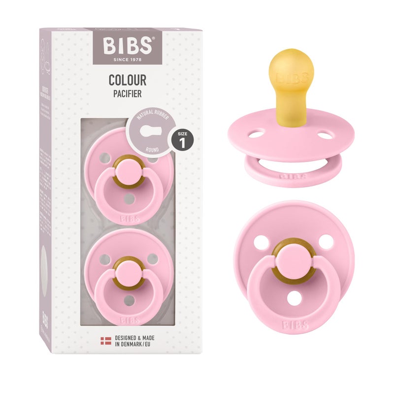 BIBS Pacifiers Colour Collection | Natural Rubber Baby Pacifier | Set of 2 BPA-Free Soothers | Made in Denmark | 0+ Months (Pack of 2) | Baby Pink - Image 1