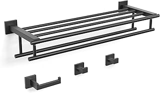 USHOWER Towel Rack Set, Includes 24-Inch Wide Bathroom Hotel Towel Shelf, Matte Black, 4 Piece - Image 1